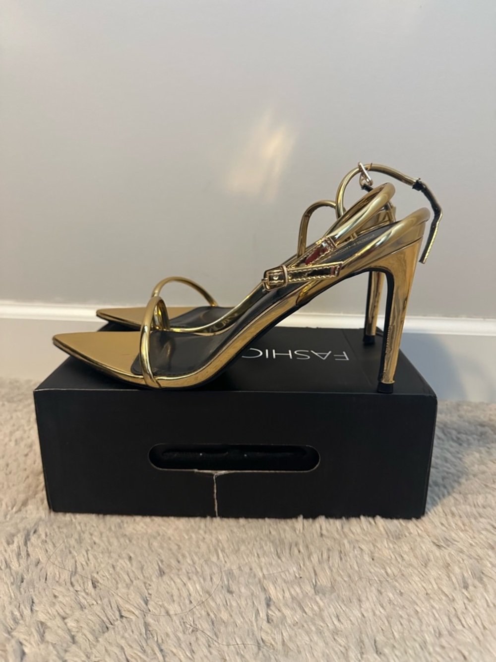 Gold Strappy High Heel Sandals - Women